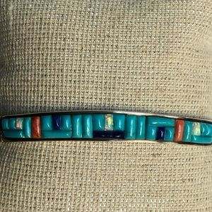 Santa Fe Style Turquoise & Multi-Gemstones (9.90 cts) in Sterling Silver Cuff